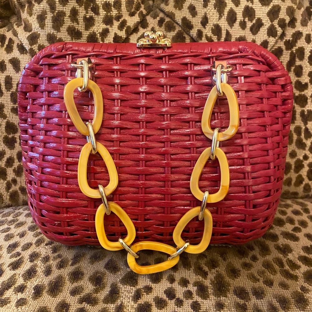 Frances Valentine Hen Peony Wicker Basket Handbag